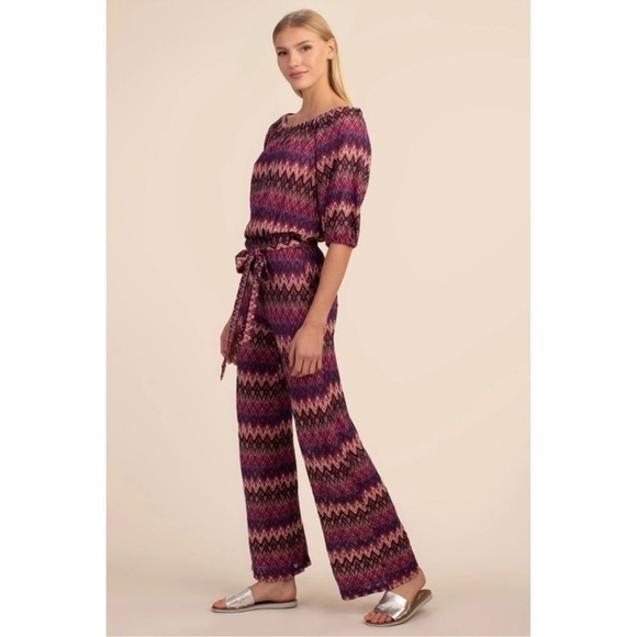 New Trina Turk Jet Set Jungle Exploration Chevron Stripe Drawstring Jumpsuit XS - Picture 4 of 16